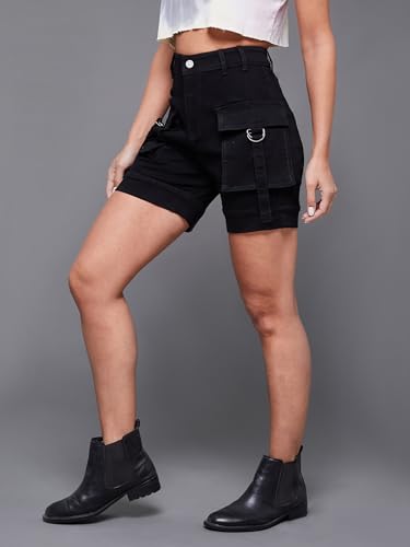 Image of Miss Chase Women's Relaxed Fit Mid Rise Highly Distressed Regular-Length Denim Shorts