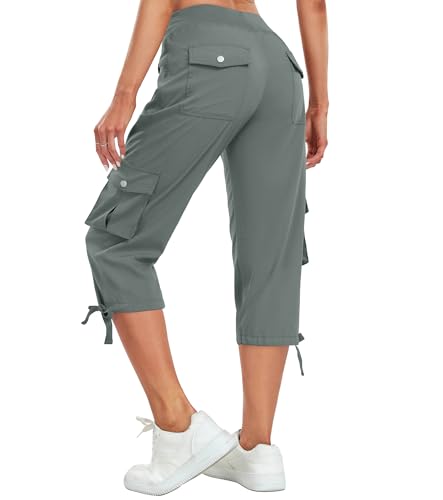 Women's Cargo Capris Pants Lightweight Quick Dry Hiking Pants Baggy Casual Outdoor Travel Cute Pants with 6 Pockets