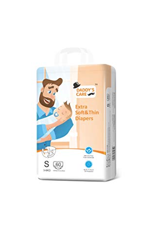Daddy’s Care Ultra-Thin Soft Disposable Tape Style Diapers with Wetness Indicator – Small Size – 60 Count (3-6 KG Babies)