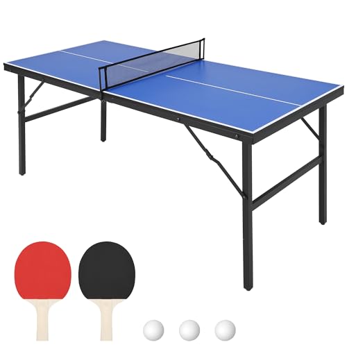 Foldable Ping Pong Table, Indoor/Outdoor Mesa De Ping Pong for Adults/Teens, Waterproof Table Tennis Table with 2 Table Tennis Paddles and 3 Balls, 5 Minute Assembly, 60 x 26 x 27.5 Inch