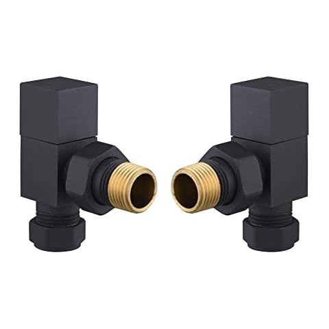 Keenware KRA-169 Lunar Square Towel Rail & Radiator Angle Valves: Black Cover