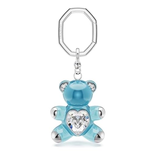 Swarovski Llavero Teddy, Llavero de Osito Elaborado en Resina Rosa Ligera que Incorpora un Eslabón Octogonal, en el Centro Viene con un Corazón de Cristal, Baño de Rodio, Azul | Ya disponible en tu tienda friki favorita! En mundofriki.es!