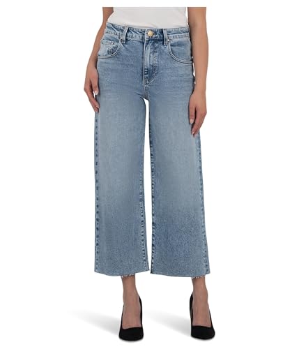 KUT from the Kloth Women's Gwen High-Rise Wide Leg Slouchy Raw Hem 5 Pockets in Acute