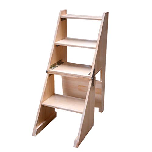Taburete de escalera interior de madera natural para ahorrar espacio 2