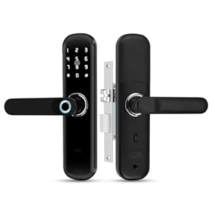 ReaIOKbii TUYA Smart-Türschloss mit Griff: 5-in-1 mit biometrischer Authentifizierung, digitalem Passwort, schlüssellosem Fingerabdruck-Eingang und elektronischem Bluetooth-Einsteckschloss