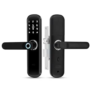 TUYA Smart Door Lock with Handle: 5-in-1 Features biometric authentication, Digital Password, Fingerprint keyless Entry, and Bluetooth Electronic Mortise Lock，Aluminum-Wood Doors