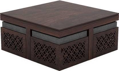 Genuine Decor Solid Rosewood Wood Coffee Table Living Room with 4 Stools New CNC Design Center Table | Hotel | Lounge | (GD03)