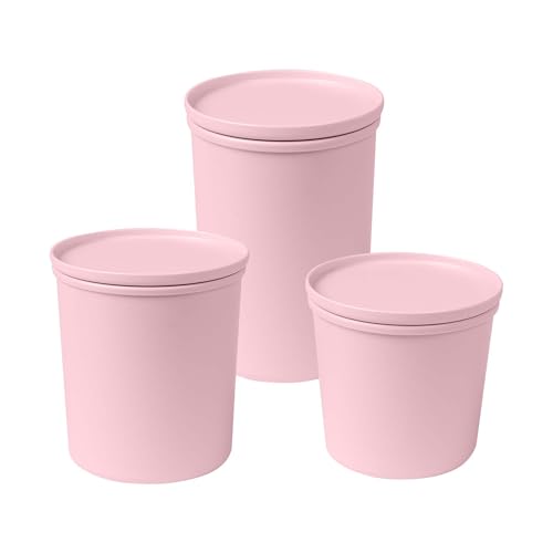 AWAVE Frischhaltedosen-Set rund mit Deckel, luftdicht, 3-teiliges Set, 500 ml, 800 ml, 1.000 ml, rosé, aus recycelten PET-Flaschen, Vorratsbehälter, klimaneutral, Mehrweg, nachhaltig unterwegs