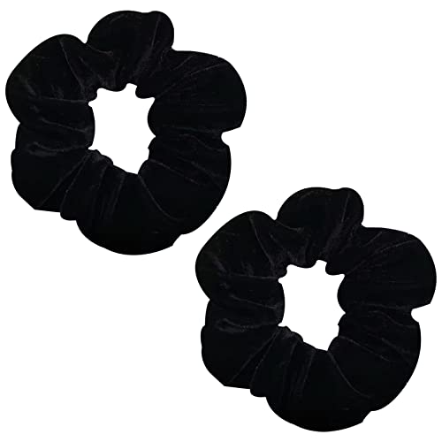Elastici per capelli neri Scrunchie, in velluto, per ragazze e donne, con presa forte, colore nero, per coda di cavallo, confezione da 2