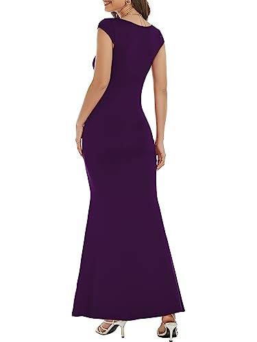Image of Womens Summer Cap Sleeve Square Neck Elegant Casual Lounge Bodycon Slim Maxi Evening Party Long Dress