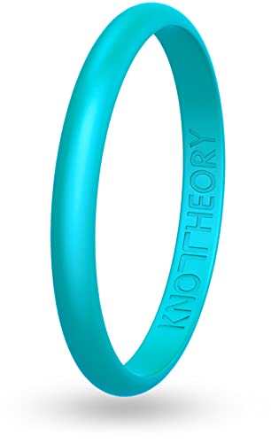 Knot Theory Aquamarine Thin Stackable Silicone Ring - 2mm Slim Wedding Band Size 3
