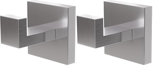 Amig - Colgador toalla baño Mod. Isla-4 - Toallero gancho Con tornillos incluidos - 55 x 55 x 55 mm - Acero inoxidable - Plateado mate (Paquete de 2)