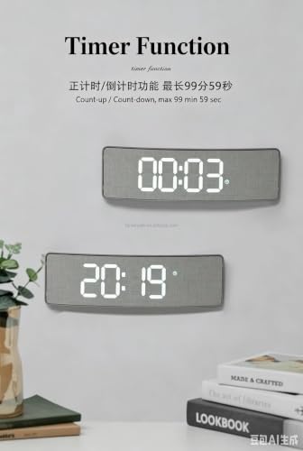 Image of 12 inch Multifunctional Curved Digital LED Wall Clock with RGB Ambient Backlight /Dual Alarms /Countdown Timer Grey Fabric Texture (12 inch Curved Gray)