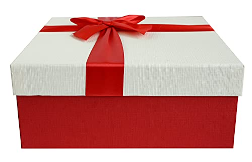 Boîte cadeau rigide rouge 26,5cm avec ruban satin blanc pour emballage élégant