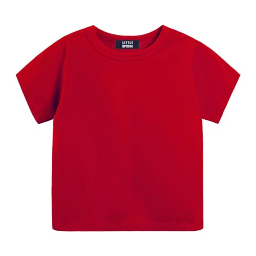 Image of LittleSpring Boys Girls T Shirt Rainbow Striped Cotton Crewneck Tees for Kids Fashion