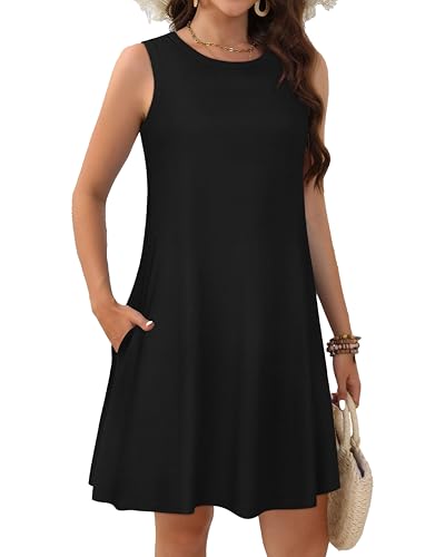 Image of JOLIGAL Womens Summer Dresses Casual Sleeveless Tshirt Sundress Beach Cover Up with Pockets Loose Tank Dress 2026