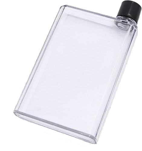 Nikou Botella de agua plana A5, taza de agua plana de 420 ml, botella cuadrada, bolso transparente, taza de viaje, taza de jugo portátil para deportes al aire libre, fitness