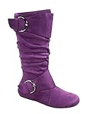 FZ-Fits Women's Closed Round Toe Buckle Side Zip Buckle Slouch Flat Heel Mid-Calf Boot