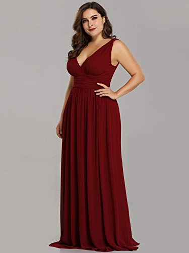 Image of Ever-Pretty V Neck Sleeveless Pleated Chiffon Maxi Plus Size Formal Dresses for Women Bridesmaid Dresses Burgundy US22