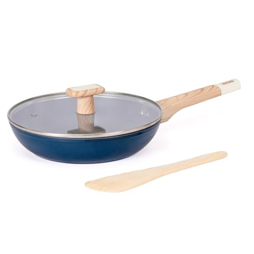 Image of Kreme Ceracook Ceramic Coated Granite Fry Pan 1.8L /24cm with Glass Lid, ISI Certified Frying Pan, Forged Aluminium, Gas & Induction Use, Non Toxic, PFAS & PTFE Free, 1 Year Warranty, Ocean Deep Blue