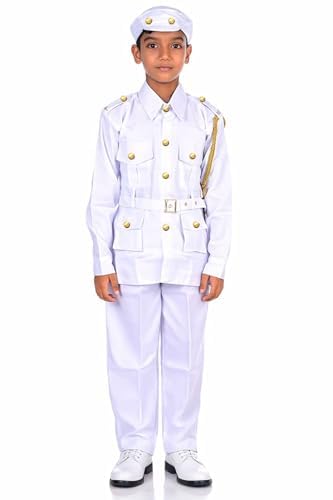 Image of BookMyCostume Premium Fabric Navy Dress for Kids Professionals & Community Helpers Costume with Shirt, Pants, Cap & Whistle | Navy Officer & Captain Outfit for Fancy Dress & School Events 11-12 Years
