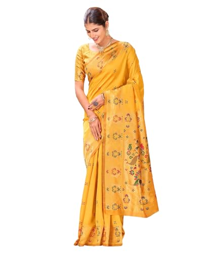 Image of SIRIL Women's Weaving Paithani Silk Saree With Unstitched Blouse Piece