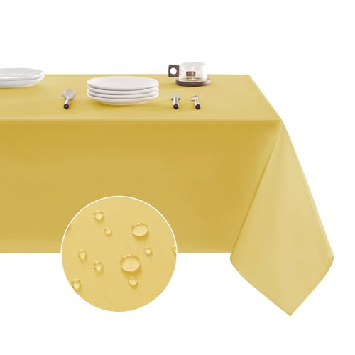 Veblandy Table Cloth Rectangle Waterproof Spill-Proof Wrinkle-Free Tablecloth Washable, Kitchen Dining Tabletop Decoration, Fabric Table Cover for Indoor and Outdoor Use, 60 x 120 Inch, Yellow