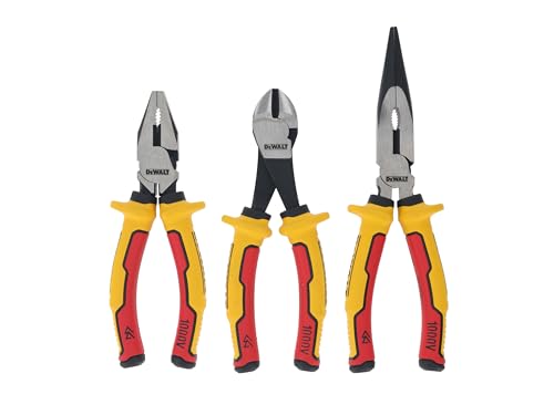 Dewalt Lot de 3 pinces VDE, équipées de poignées confortables à 3 coups de qualité supérieure, elles ont une rainure antidérapante profilée pour un amorti et un contrôle optimaux.