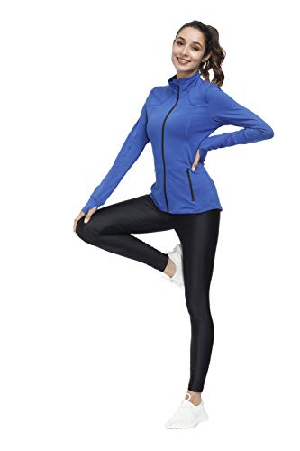 Dolcevida Women’s Lightweight Full Zip Active Wear Workout Yoga Track Jackets Athletic Running Jacket Top with Zip Pockets and Thumb Holes (Blue, XL)
