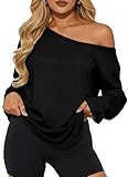 TZLDN Women Off The Shoulder Tops Oversized Long Sleeve Top Going Out Loose Pullover Tshirts Blouse Tunik Black M