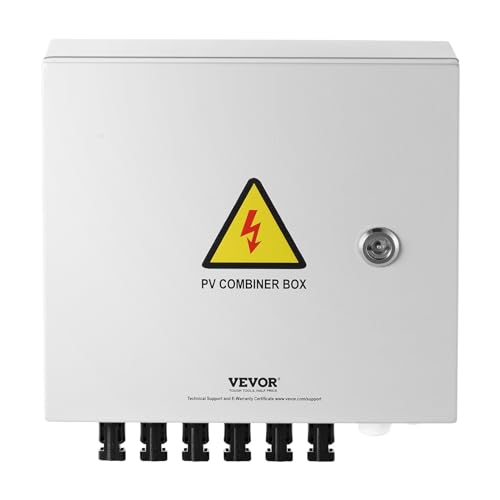 VEVOR PV-Combiner-Box, 6-String, Solar-Combiner-Box mit 15 A Nennstromsicherung, 125 A Leistungsschalter, Blitzableiter und Solaranschluss, Stahlgehäuse für On-/Off-Grid-Solarpanelsystem, IP65