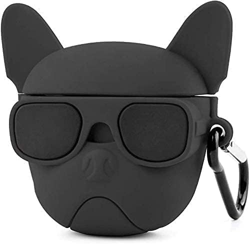 Image of Dezet Cute Soft Silicone Pouh Case for Airpods Pro GEN-2 (2022) � 3D Cartoon Animal Character Cover with Keychain Ring, Shockproof & Dustproof Protective Case for Kids & Girls (BULDOG BLK)
