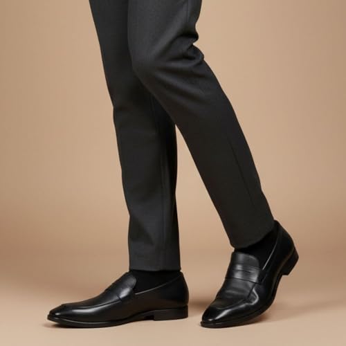 Image of HAYES LONDON Penny Loafers for Men | Genuine Leather Slip-on Shoes | Formal & Casual Comfort Footwear