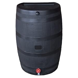 RTS Companies Inc Home Accents 50-Gallon ECO Rain Water Collection Barrel Made with 100% Recycled Plastic Spigot, Black