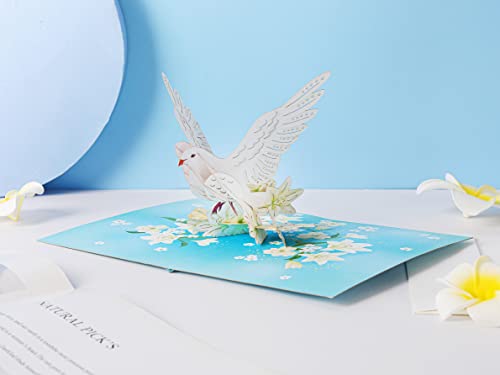 Liif White Peace Dove 3D Greeting Pop Up Sympathy Card, Religious Christmas Card, Condolences Card - Inspirational, Christian,Get Well, Thinking Of You | With Message Note | Size 7 X 5 Inch - Thumbnail 2