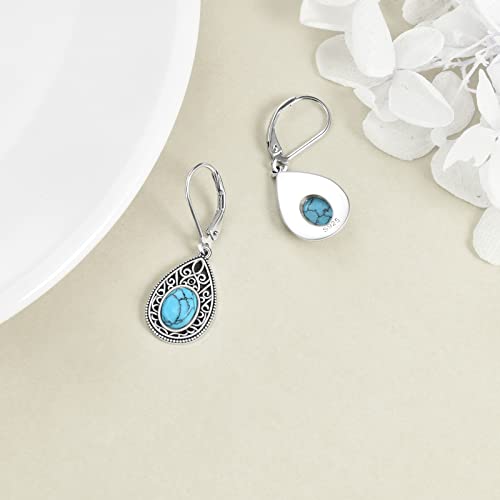 Sterling Silver Filigree Earrings Lapis Lazuli/Turquoise/Black Onyx/Moss Agate Dangle Drop Leverback Earrings Western Boho Vintage Jewelry Gifts for Women3