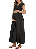 OUGES Maternity Dress for Baby Shower Photoshoot Casual Ruffle Sleeve Summer Maxi Dresses with...