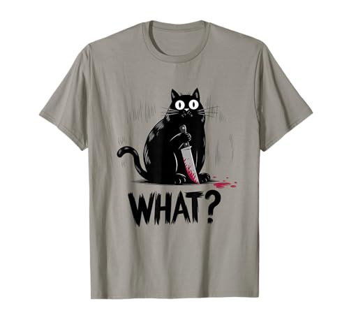 Black Cat What? Black Cat Murderous Cat With Knife Black Cat T-Shirt