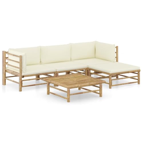 Gecheer Juego de Muebles de Jardín de Bambú con Cojines Acolchados   Rápida Instalación y Diseño Modular Modelo LYKZJ 3058193ESGMRX