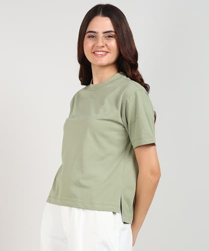 Image of Alan Jones Clothing Alan Jones Women's Relaxed Fit Side Slit Cotton Short Sleeve T-Shirt