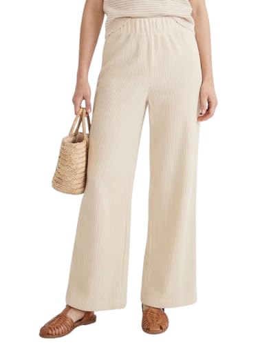 OctMoon Women's Corduroy Wide Leg Pants - Casual Elastic Waist Baggy Barrel Trousers Soft(White)-XXL