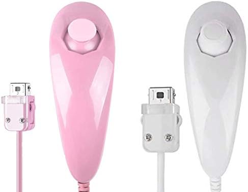 Poulep 2 Packs Gesture Controller and Nunchuck Joystick with Silicone Case for Wii Wii U Gamepad Console (Pink and White)