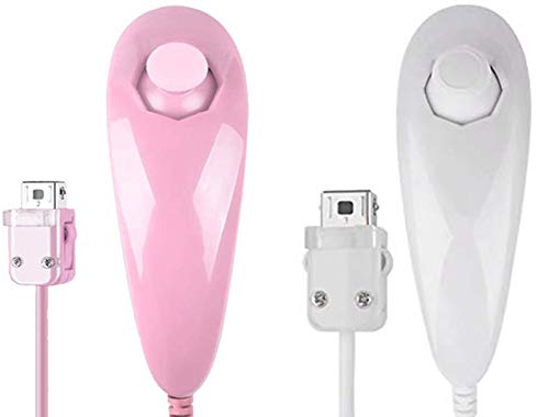 Poulep 2 Packs Gesture Controller And Nunchuck Joystick With Silicone Case For Wii Wii U Gamepad Console (Pink And White) #TOP2