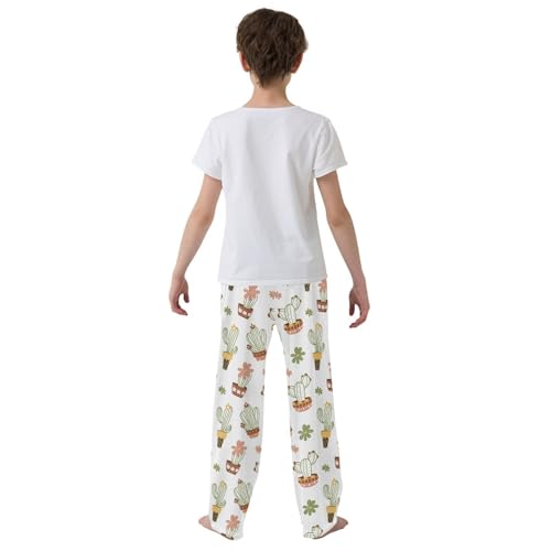 Cacti Plant Floral Boys Long Pants Soft Trousers Elastic Waist Kids Lounge Bottoms with Pockets S-XL3