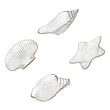 PENIKOKO Bandejas para Joyas y Frutas de Vidrio Transparente Borde Dorado, Juego de 4 Platos Multifunción Diseño Marino para Exhibición y Servicio en Hogar, Hotel y Restaurante