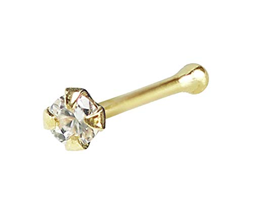 Golden ChoiceSolid Gold Clear CZ Bone Nose Stud (18K Yellow Gold, 1mm)