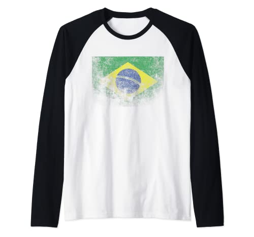 Vintage Brasil Bandera Retro Brasileña Bandera Brasileña Camiseta Manga Raglan
