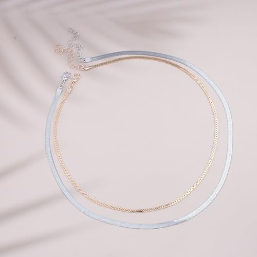 Gold Choker Necklace Dainty Cuban Link Necklace Simple Flat Snake Chain Necklace Layered Herringbone Necklace Hip Hop Jewelry for Women3