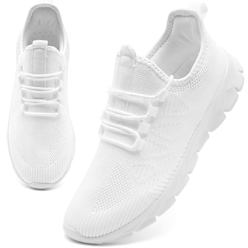 SDYJQS Women Tennis Shoes Running Gym Athletic Non Slip Sneakers Slip on Comfortable Fashion Breathable Casual Workout Shoes White Size 8