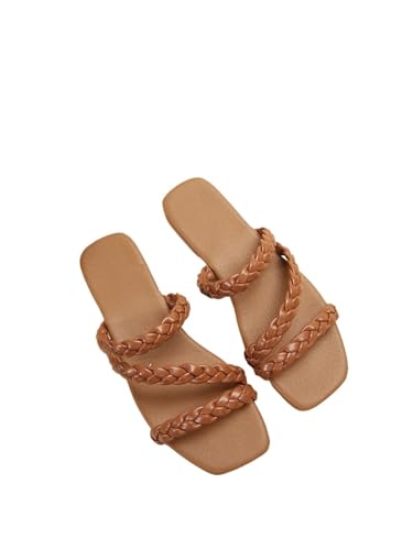 Womens Sandals Women's Fashion Square Toe Braided Twist Simple Casual Women's Flat Sandals